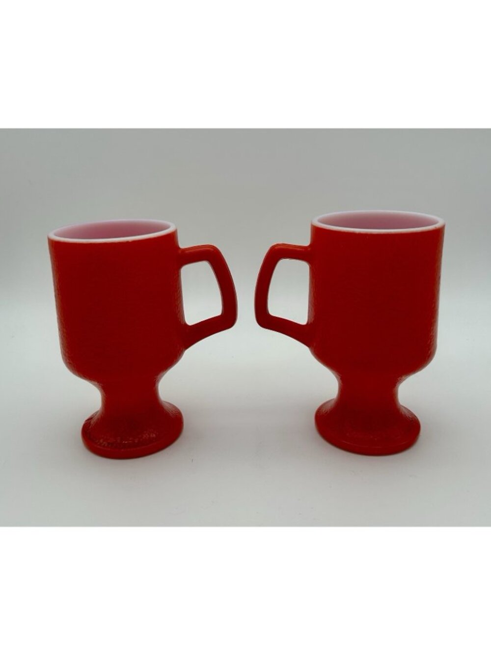 Set of 2-Vintage Red Milk Glass Pedestal Mugs-Orange Peel=5.5" - Picture 2 of 7